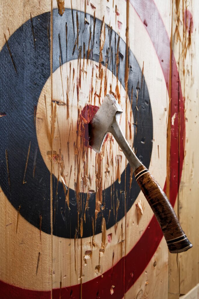 Axe throwing Cardiff with axe in centre Axe throwing Cardiff with axe in centre